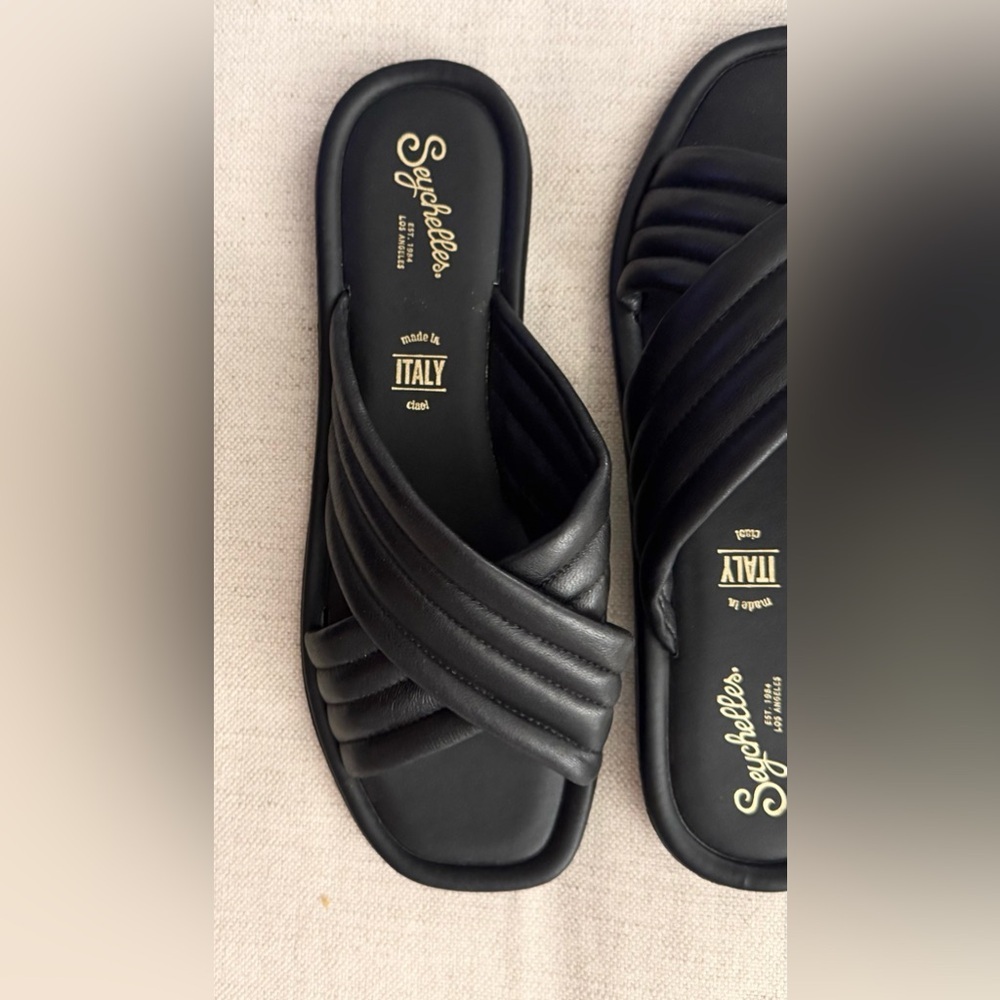 Seychelles Word for Word Slide Sandals in Black - Picture 4 of 7